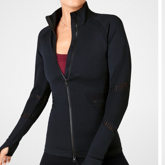 FABLETICS SEAMLESS MOCK NECK ZIP JACKET BLACK COLOR SIZE XL EUC - Picture 2 of 6
